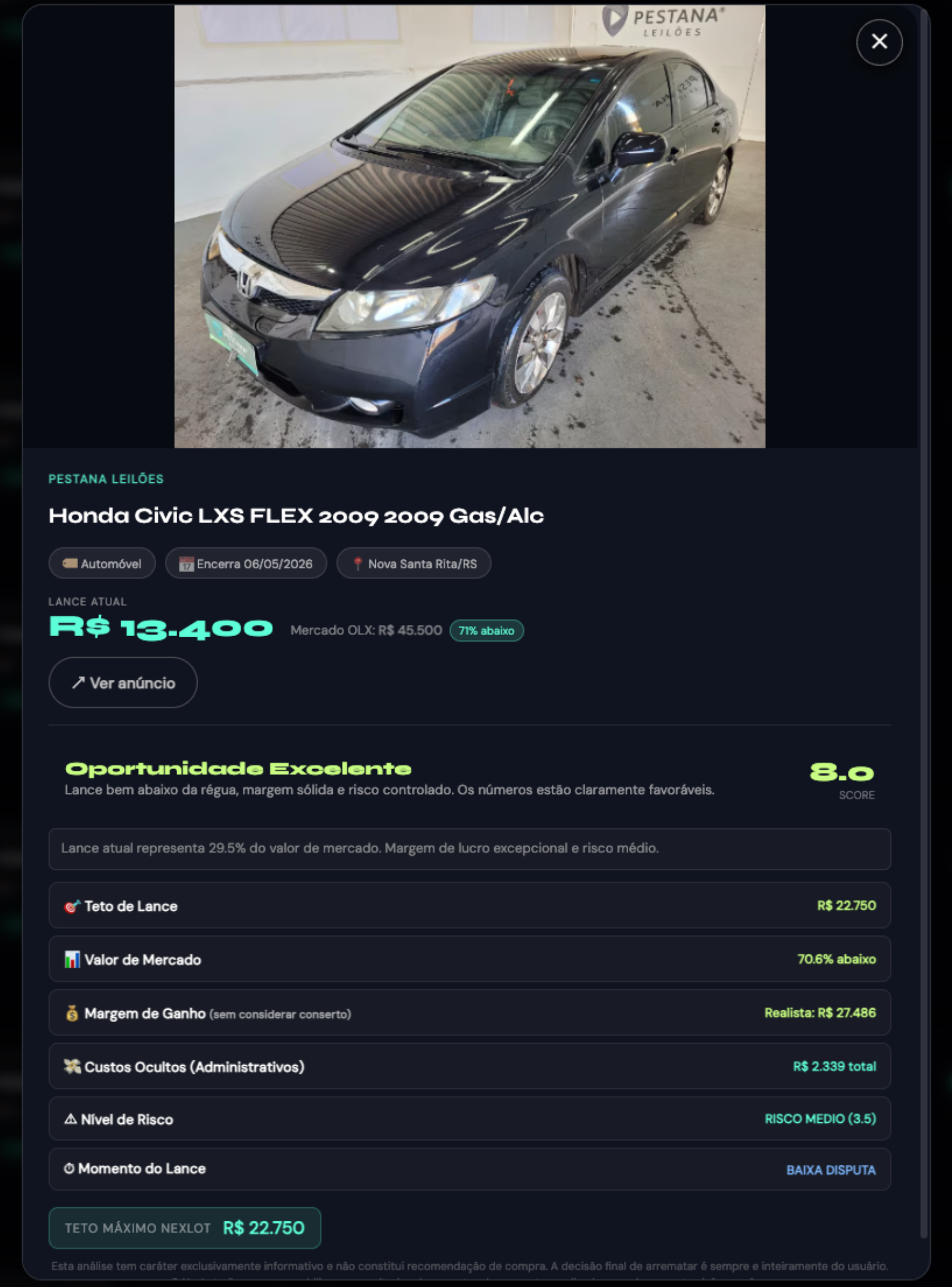 Diagnóstico NexLot Veículo